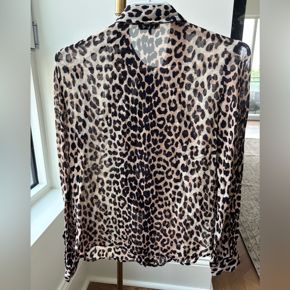 GANNI leopard 🐆 blouse button down shirt top long sleeves 34 XS - Picture 2 of 10